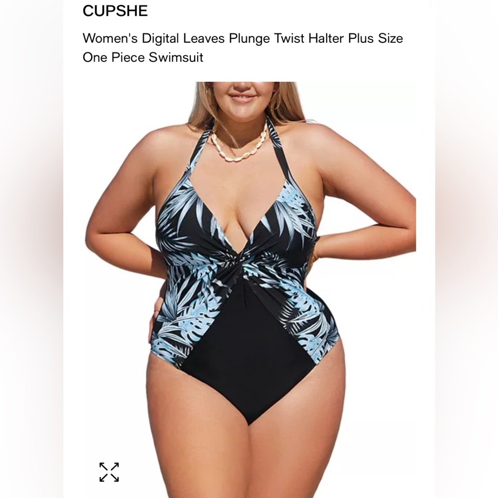 👙Women Cupshe Black-Blue Tropical plunge twist halter Swimsuit, size L & XL